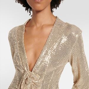 Dodo Bar Or Gold‎ Sequin Blouse, luxury designer, Retail $400